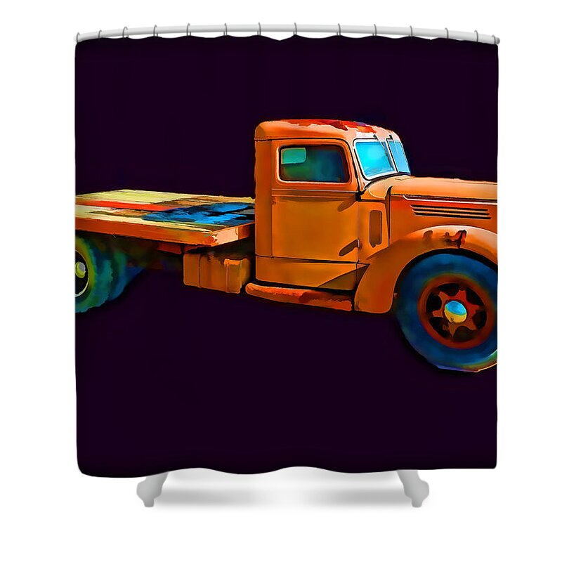 Old Truck Shower Curtain featuring the photograph Orange Truck Rough Sketch by Cathy Anderson