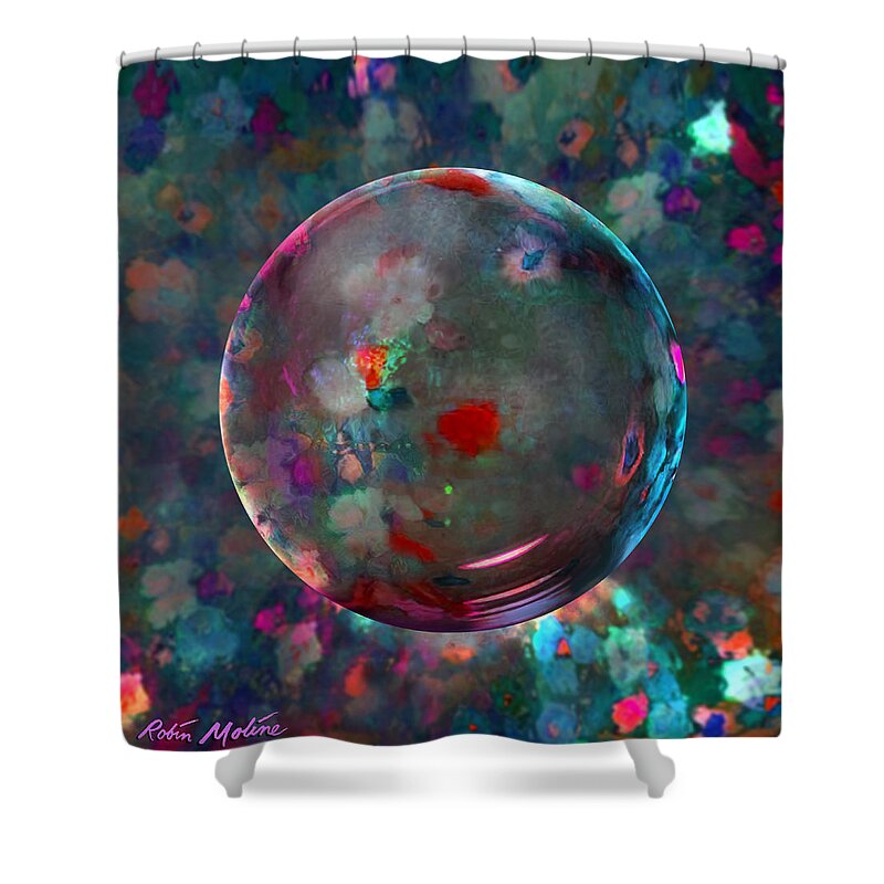 Blossoms Shower Curtain featuring the painting Orbed in Spring Blossom by Robin Moline