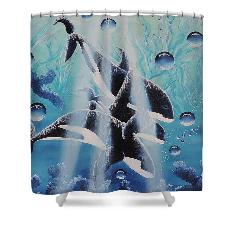 Ocean Shower Curtain featuring the painting Orcan Family by Dianna Lewis