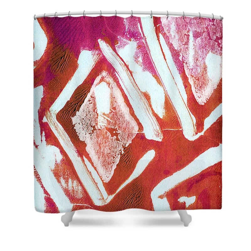 Contemporary Abstract Painting Shower Curtain featuring the painting Orchid Diamonds- Abstract Painting by Linda Woods