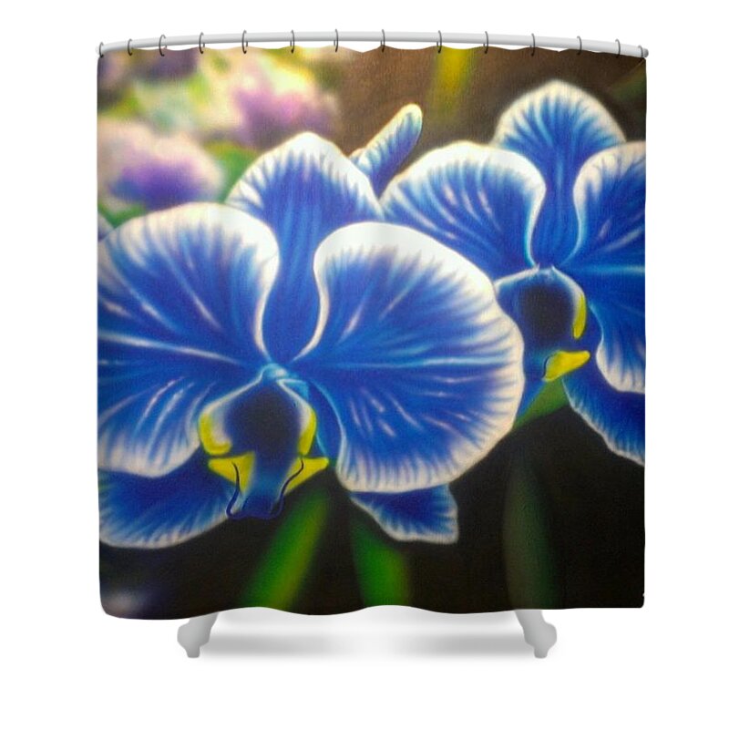Orchid Shower Curtain featuring the painting Orchid-Strated Blues by Darren Robinson