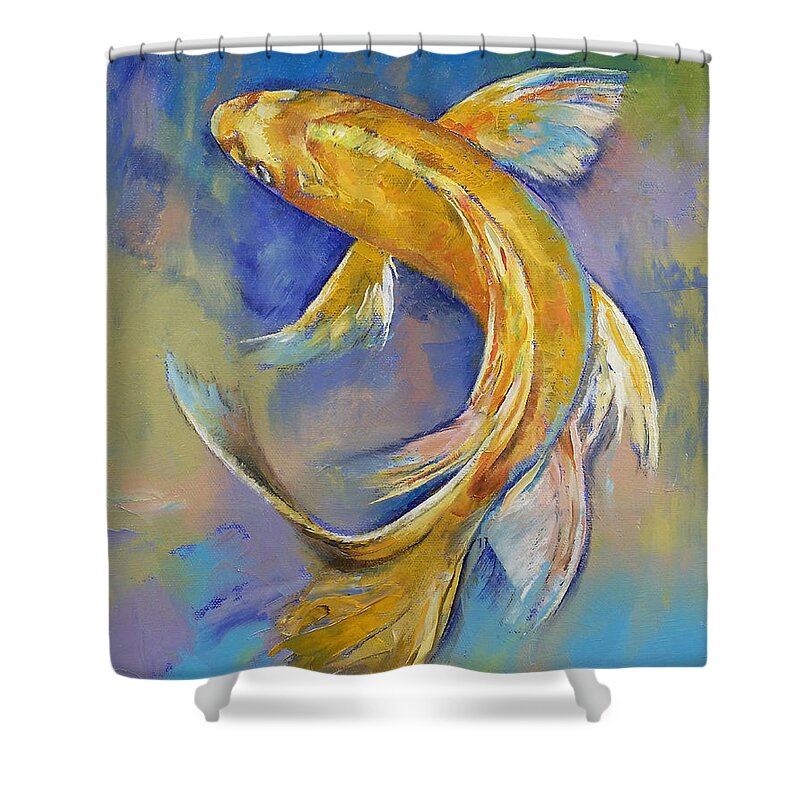 Orenji Shower Curtain featuring the painting Orenji Butterfly Koi by Michael Creese