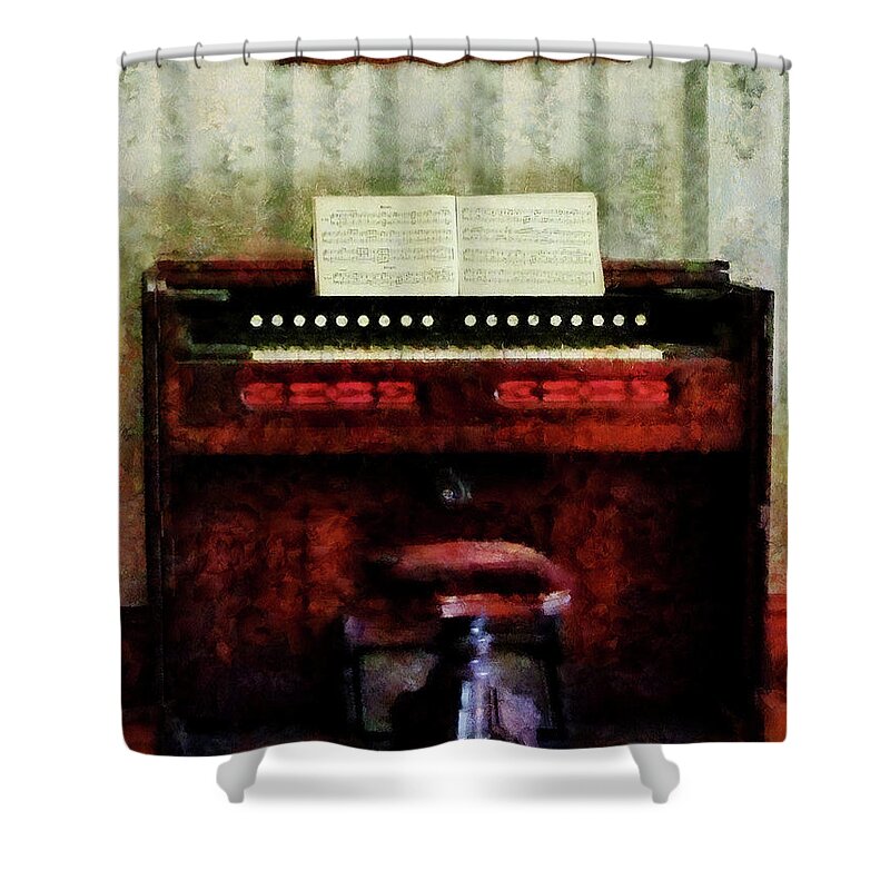 Organ Shower Curtain featuring the photograph Organ and Swivel Stool by Susan Savad
