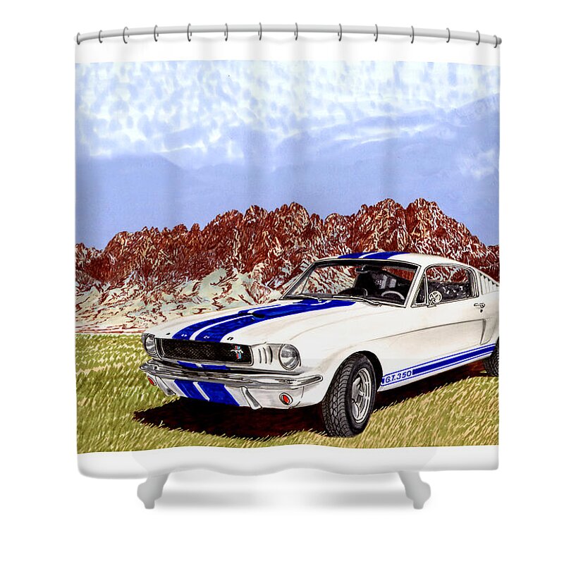 Organ Mountains-desert Peaks National Monument Shower Curtain featuring the painting Organ Mountains and 1965 Mustang by Jack Pumphrey