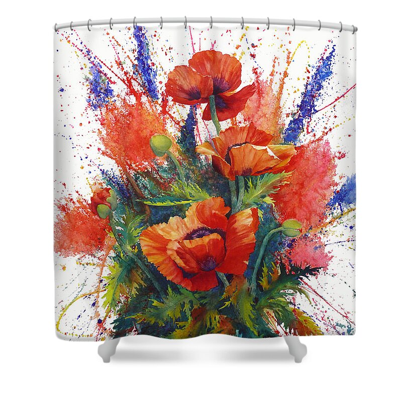 Oriental Poppies Shower Curtain featuring the painting Oriental Overture by Karen Mattson