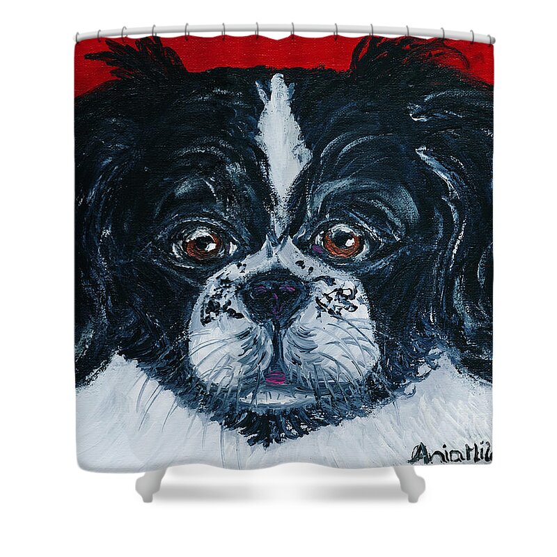 Black And White Peke Shower Curtain featuring the painting Orieo by Ania M Milo