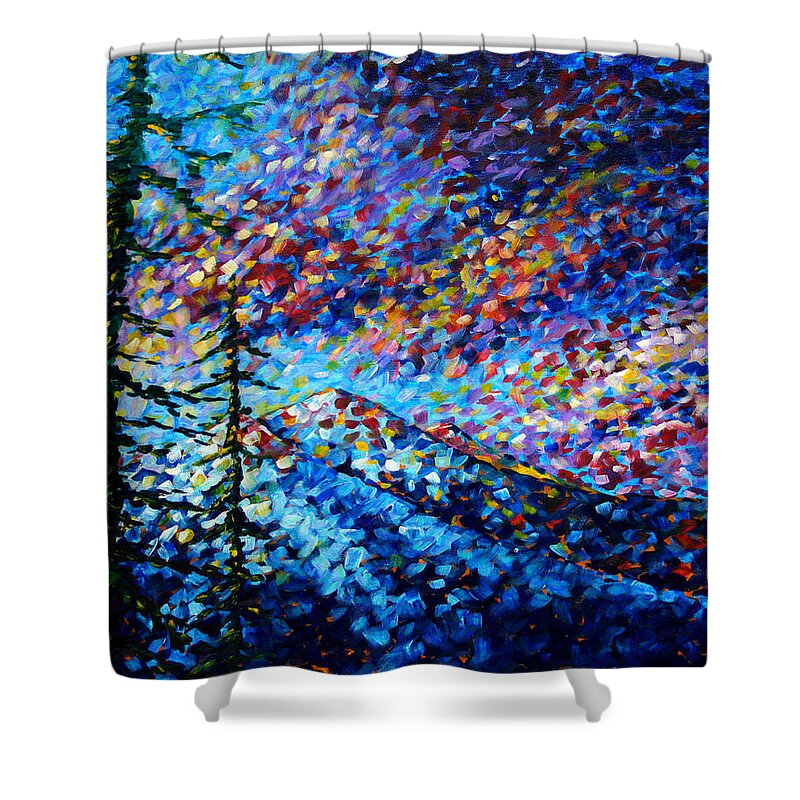 Abstract Shower Curtain featuring the painting Original Abstract Impressionist Landscape Contemporary Art by MADART Mountain Glory by Megan Duncanson