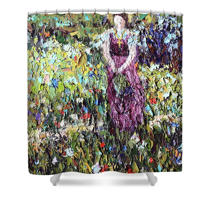 Flowerbed Shower Curtain featuring the digital art Original Impressionist Art Woman In by Cstar55