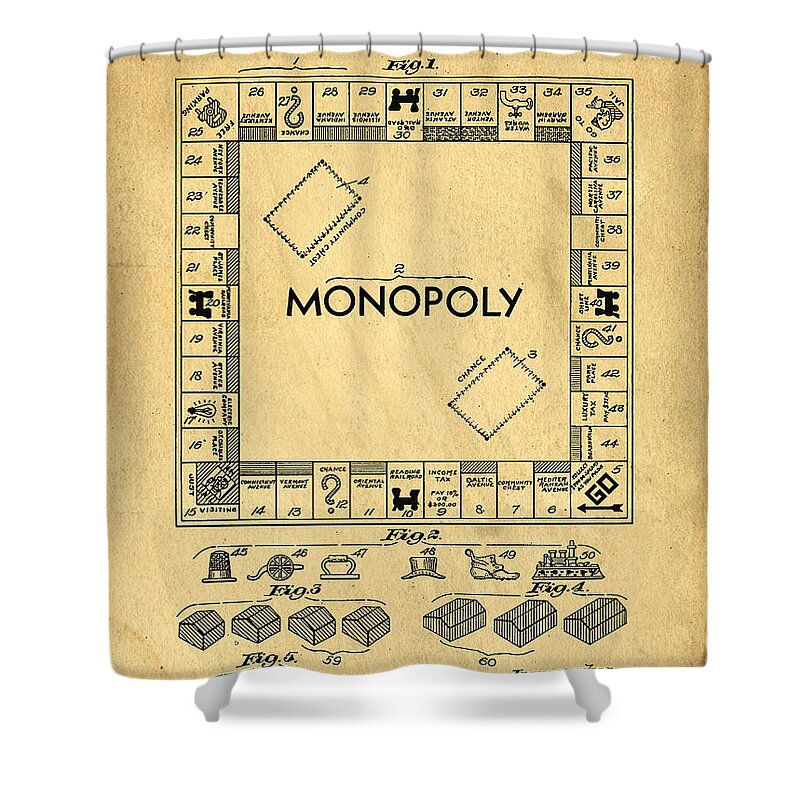 Monopoly Shower Curtain featuring the digital art Original Patent for Monopoly Board Game by Edward Fielding