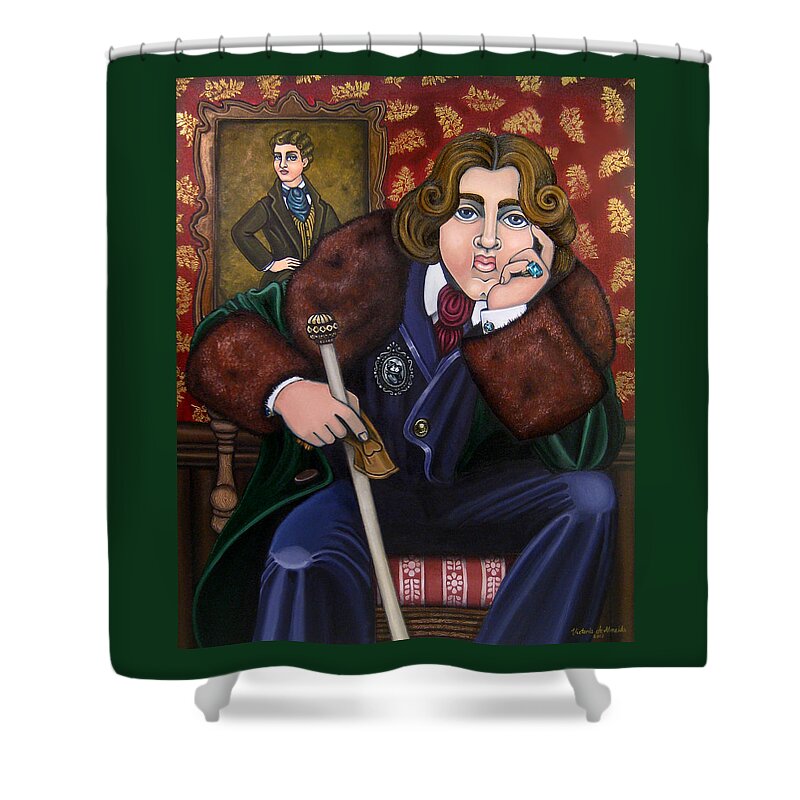 Hispanic Art Shower Curtain featuring the painting Oscar Wilde and the Picture of Dorian Gray by Victoria De Almeida
