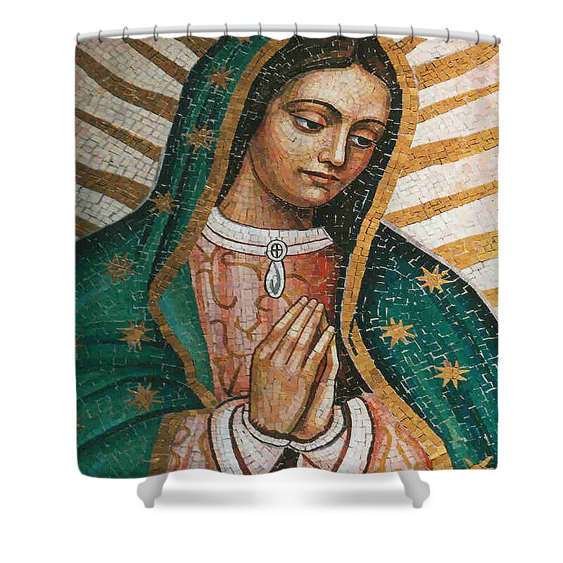 Guadalope Shower Curtain featuring the painting Our Lady of Guadalope by Pam Neilands