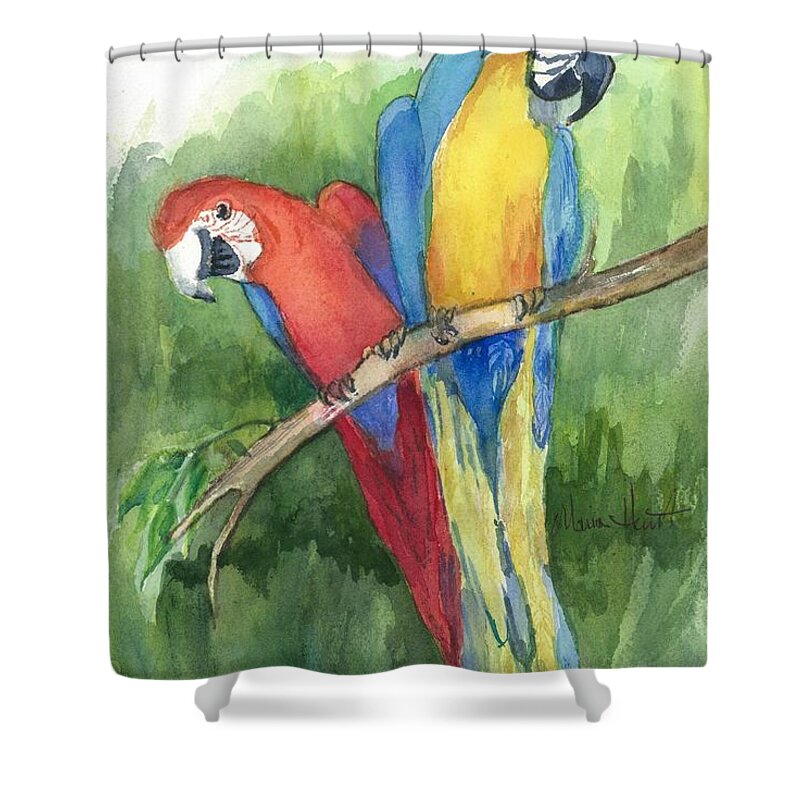 Birds Shower Curtain featuring the painting Lunch in the Wild by Maria Hunt