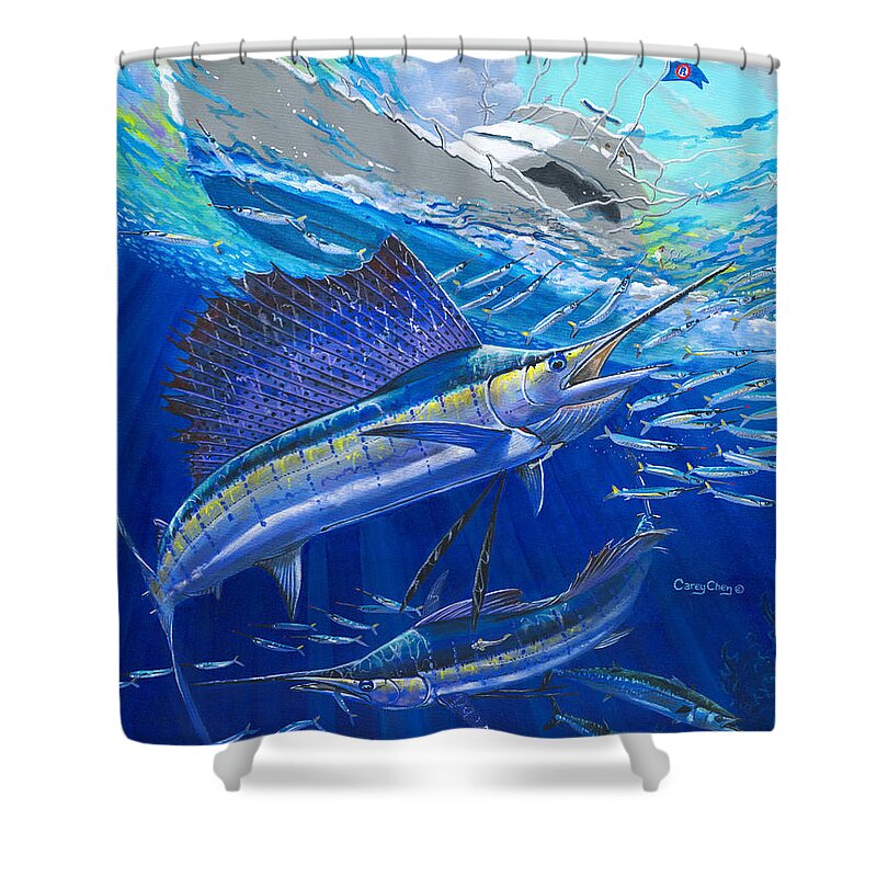 Sailfish Shower Curtain featuring the painting Out Of Sight by Carey Chen