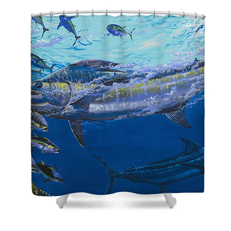 Marlin Shower Curtain featuring the painting Out of the blue Off009 by Carey Chen