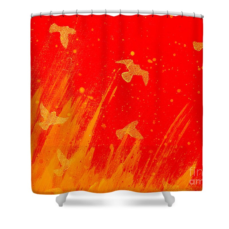 Red Shower Curtain featuring the painting Out of the Fire by Stefanie Forck