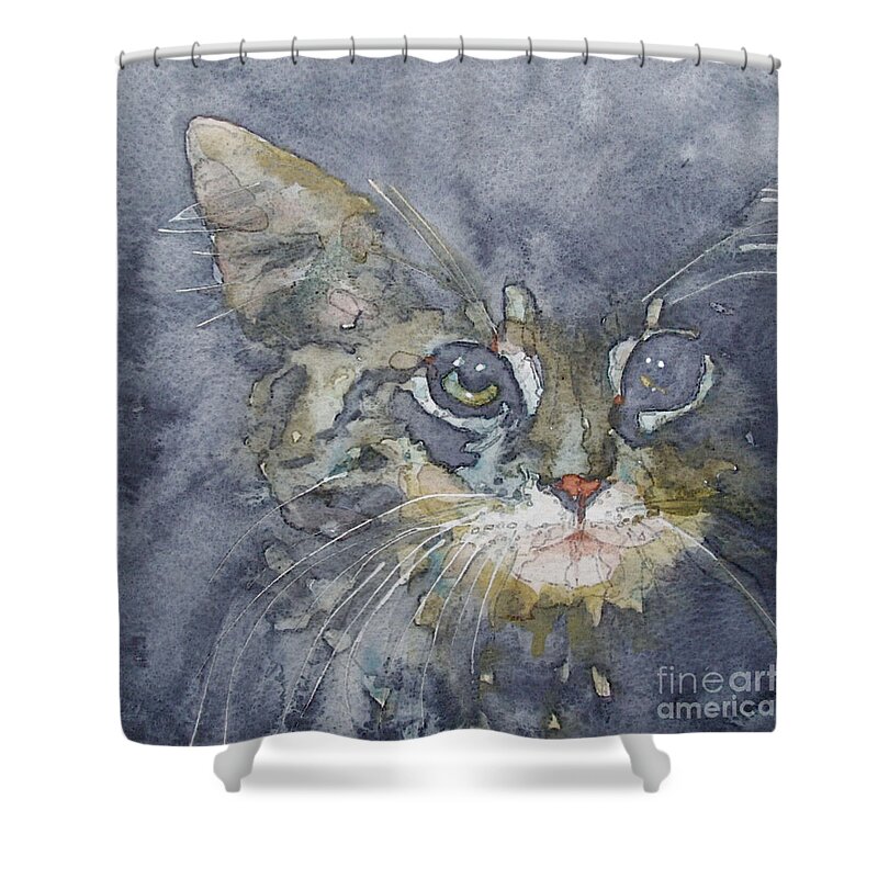 Tabby Shower Curtain featuring the painting Out The Blue You Came To Me by Paul Lovering