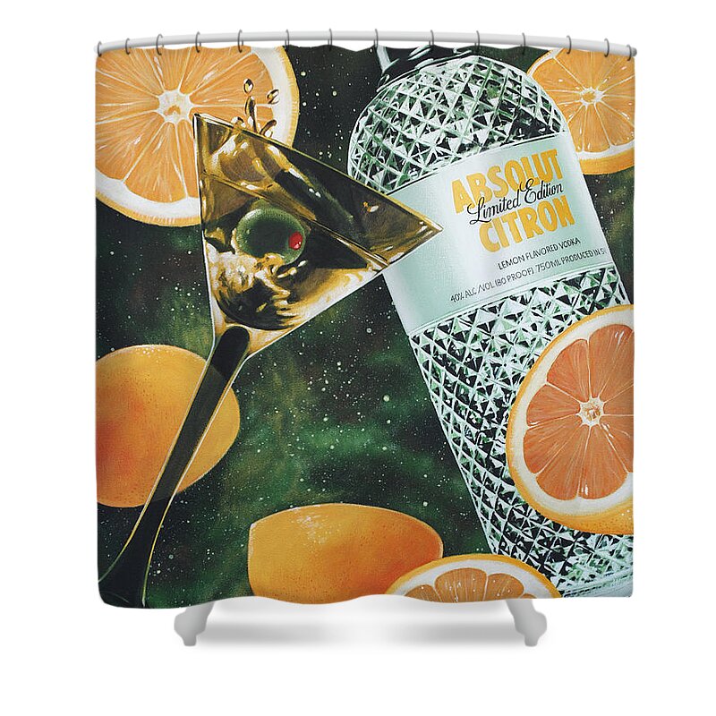 Vodka Shower Curtain featuring the painting Outer Citron by Glenn Pollard