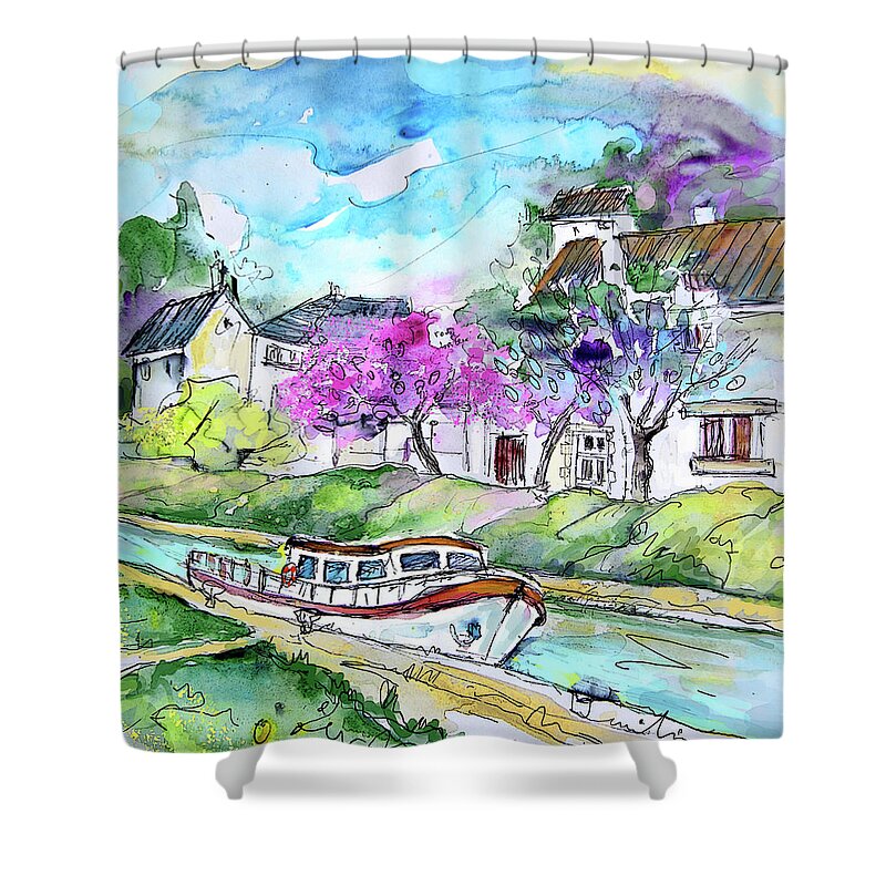 Travel Shower Curtain featuring the painting Ouzouer sur Trezee in France 01 by Miki De Goodaboom