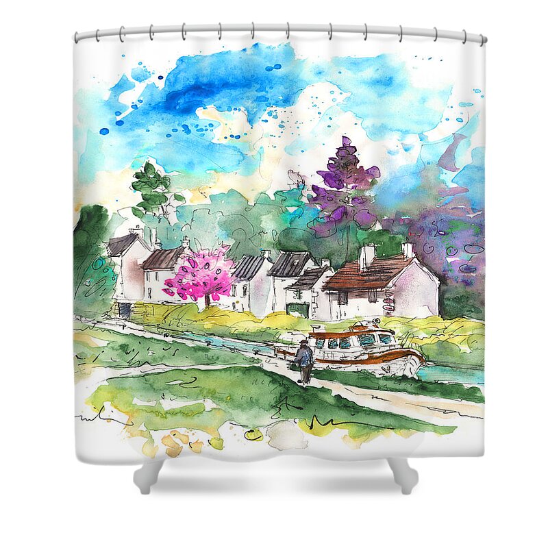 Travel Shower Curtain featuring the painting Ouzouer sur Trezee in France 02 by Miki De Goodaboom