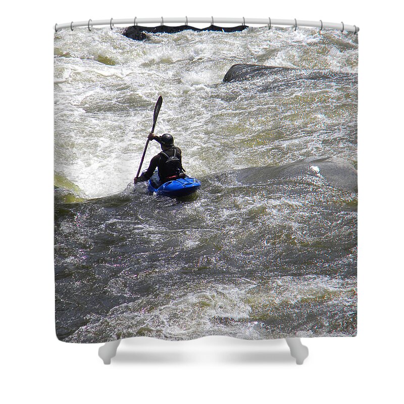 Kayak Shower Curtain featuring the photograph Over The Drop by Frank Wilson