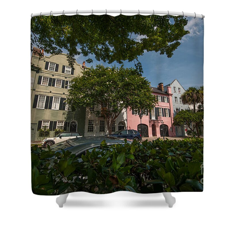 Rainbow Row Shower Curtain featuring the photograph Over the Shrubs by Dale Powell