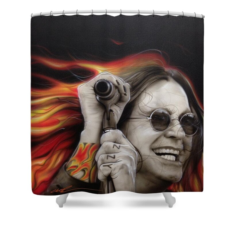 Ozzy Osbourne Shower Curtain featuring the painting Ozzy's Fire by Christian Chapman Art