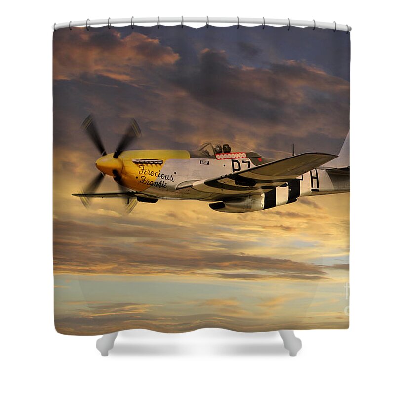 P51 Mustang Shower Curtain featuring the digital art P-51 Ferocious Frankie by Airpower Art