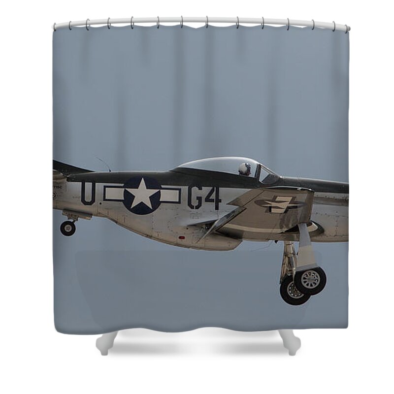 P-51 Shower Curtain featuring the photograph P-51 Landing Configuration by John Daly