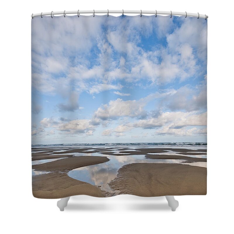 Beach Shower Curtain featuring the photograph Pacific Ocean Beach at Low Tide by Jeff Goulden