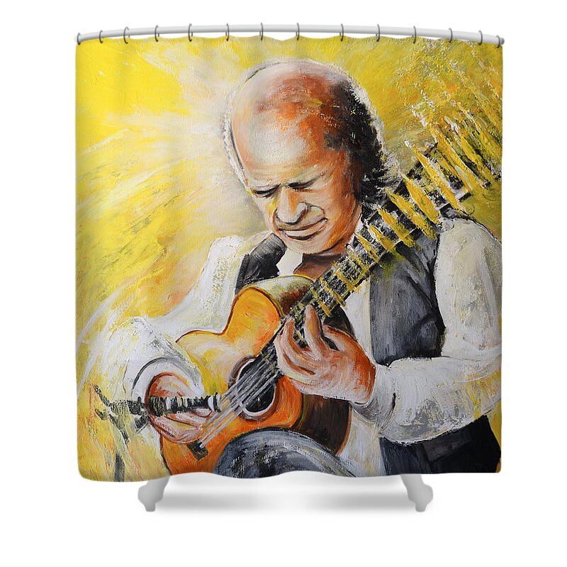 Music Shower Curtain featuring the painting Paco de Lucia by Miki De Goodaboom