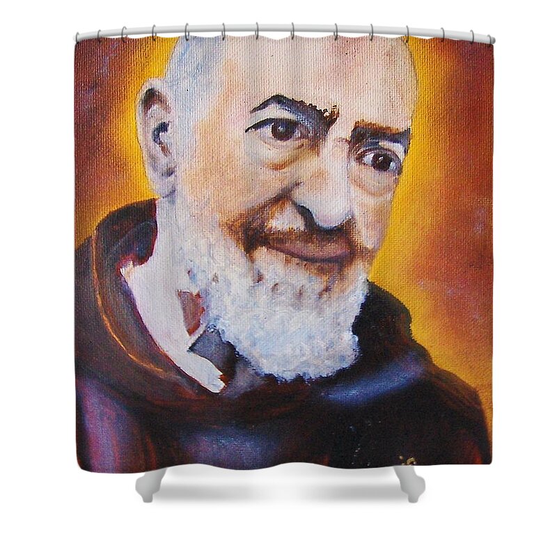 Art Shower Curtain featuring the painting Padre Pio by Ryszard Ludynia