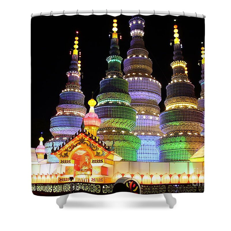 Chinese Lantern Festival Shower Curtain featuring the photograph Pagoda Lantern Made with Porcelain Tableware by Lingfai Leung