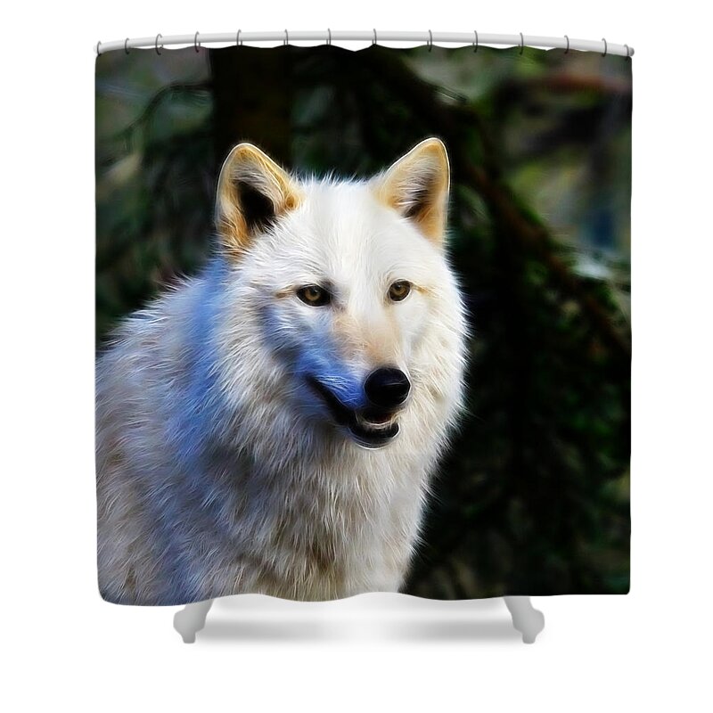  Canis Lupus Shower Curtain featuring the photograph Painted White Wolf by Steve McKinzie