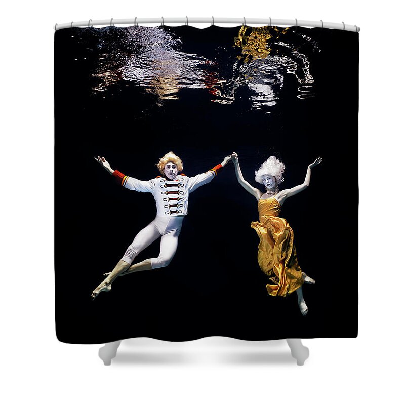 Young Men Shower Curtain featuring the photograph Pair Of Ballet Dancers Underwater by Henrik Sorensen