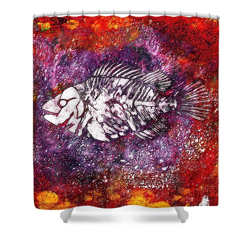 Paleo Fish Shower Curtain featuring the painting Paleo Fish by Bellesouth Studio