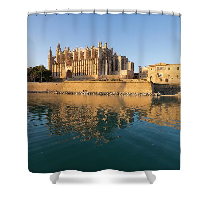 Clear Sky Shower Curtain featuring the photograph Palma Cathedral And Historical City by Travelpix Ltd