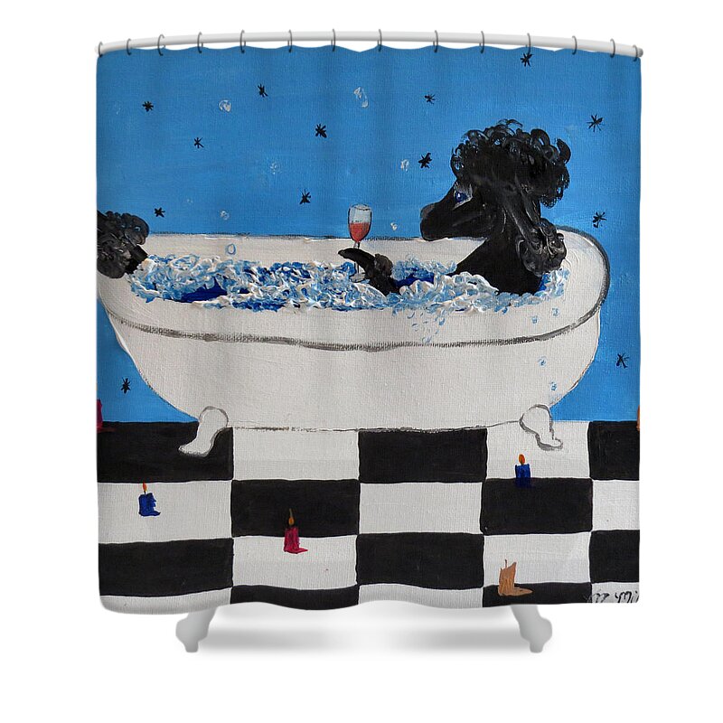 Print Shower Curtain featuring the painting Pampered Poodle by Art Dingo