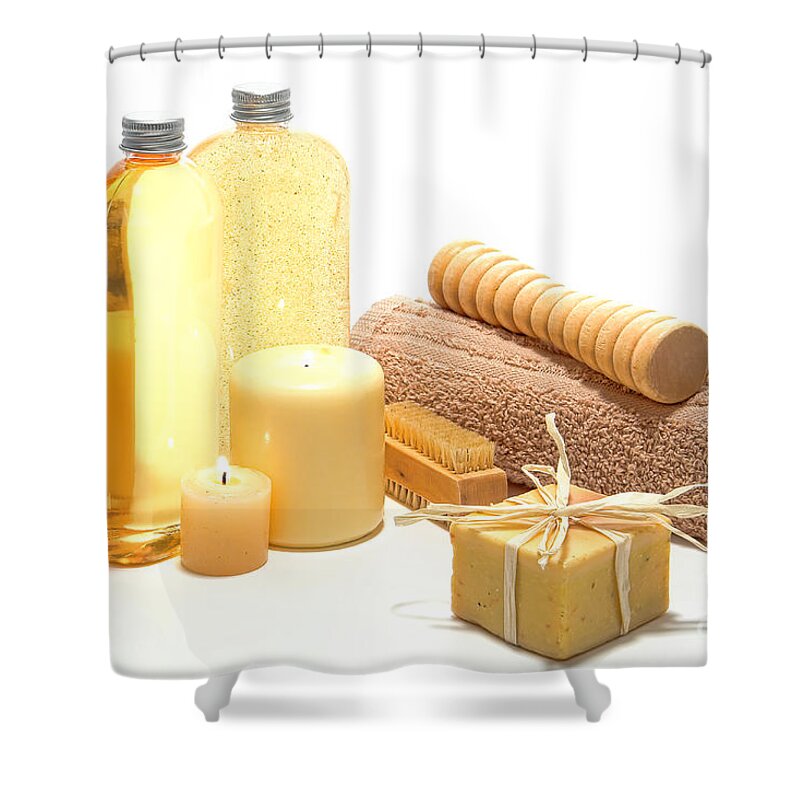 Bath Shower Curtain featuring the photograph Pampering Kit by Olivier Le Queinec