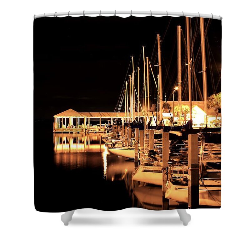 Night Shower Curtain featuring the photograph Panama City Marina by Debra Forand