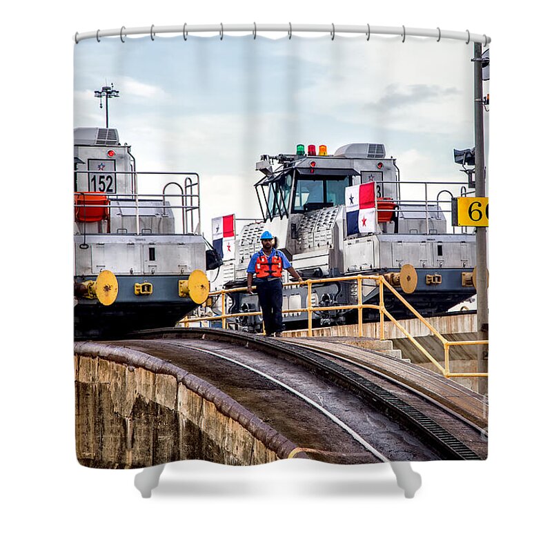 Panama Canal Mules Shower Curtain featuring the photograph Panamania Electric Mules by Rene Triay FineArt Photos