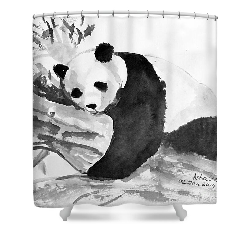 Sumi-e Shower Curtain featuring the painting Panda by Asha Sudhaker Shenoy