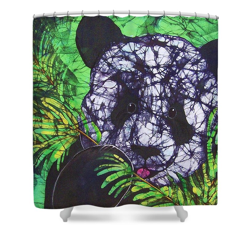 Panda Shower Curtain featuring the tapestry - textile Panda Snack by Kay Shaffer