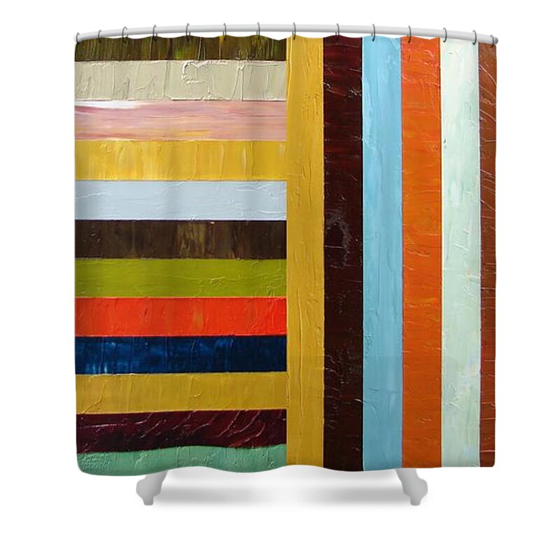 Original Art Shower Curtain featuring the painting Panel Abstract l by Michelle Calkins