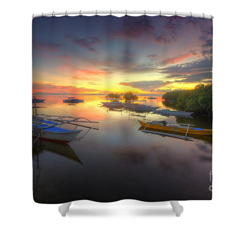Yhun Suarez Shower Curtain featuring the photograph Panglao Port Sunset 6.0 by Yhun Suarez