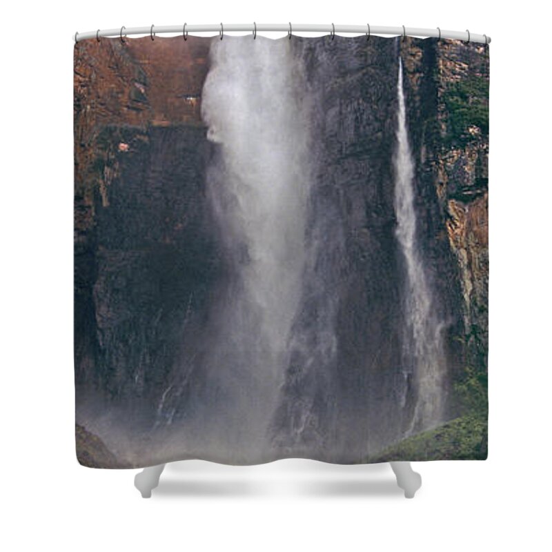 Venezuela Shower Curtain featuring the photograph Panorama Angel Falls in Canaima National Park Venezuela by Dave Welling