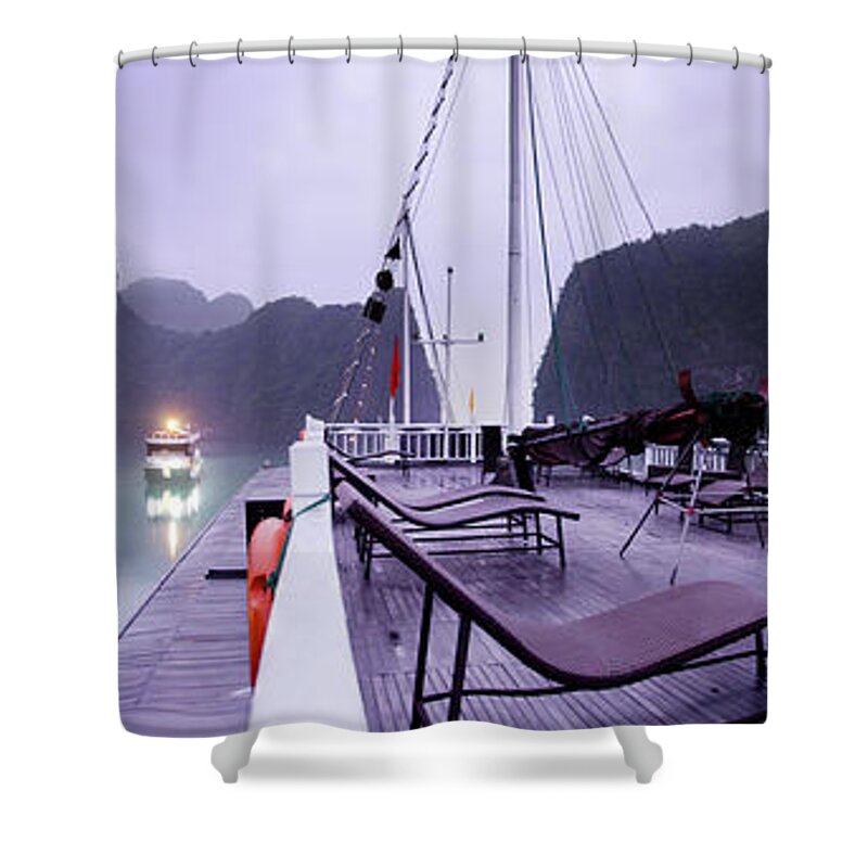 Scenics Shower Curtain featuring the photograph Panorama Halong Bay, From Onboard A by Gethinlane