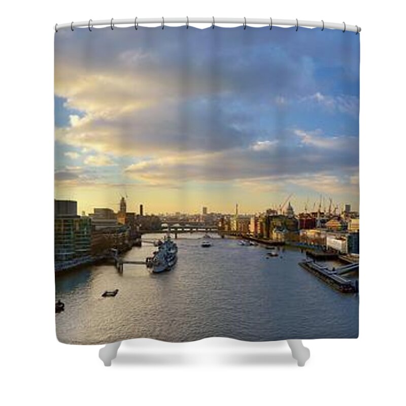 Downtown District Shower Curtain featuring the photograph Panorama Of London Skyline At Sunset by Vladimir Zakharov