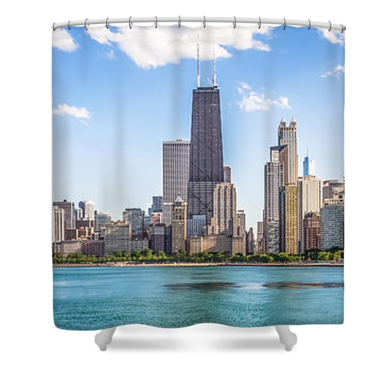 America Shower Curtain featuring the photograph Panorama Photo Chicago Skyline by Paul Velgos
