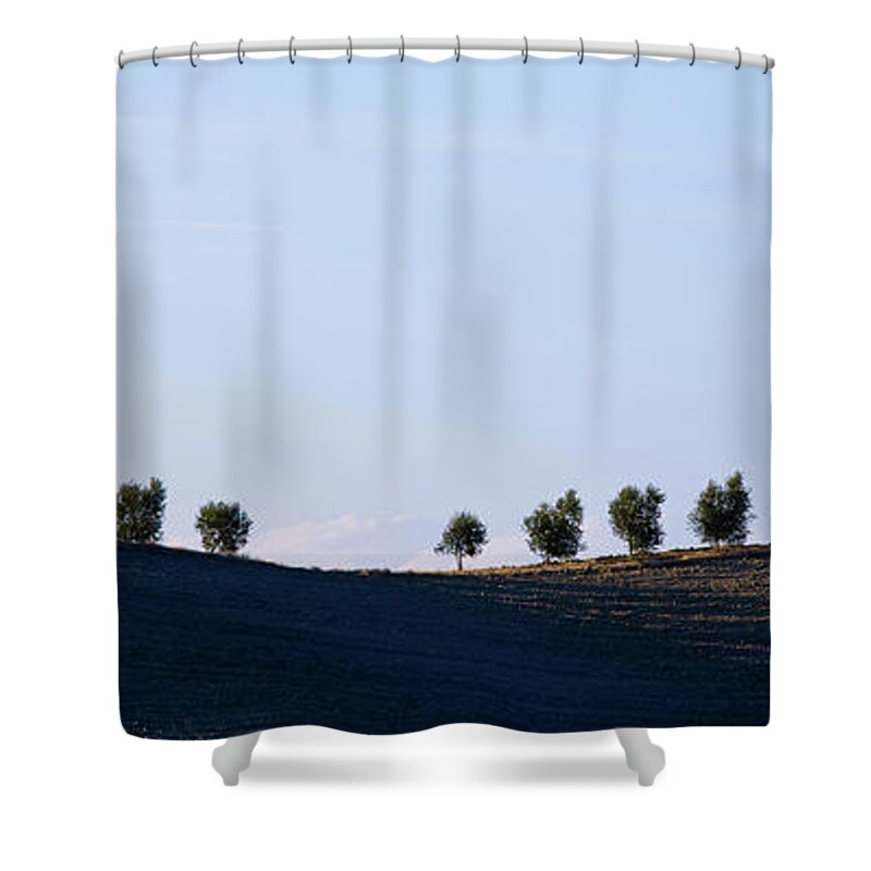 Tranquility Shower Curtain featuring the photograph Panoramic Of Ploughed Fields And by Walter Zerla
