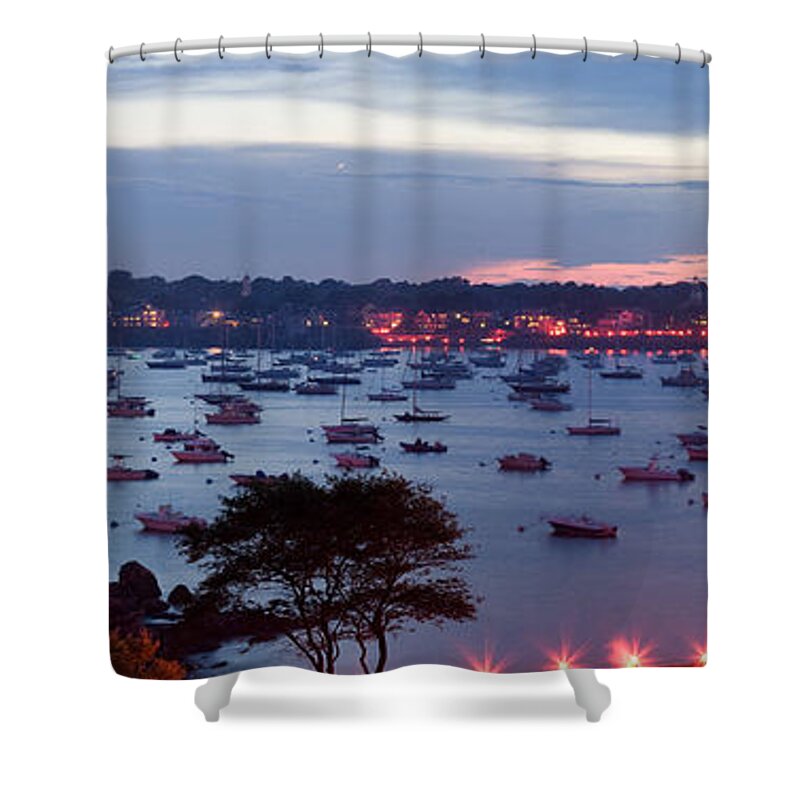 Marblehead Harbor Shower Curtain featuring the photograph Panoramic of the Marblehead Illumination by Jeff Folger